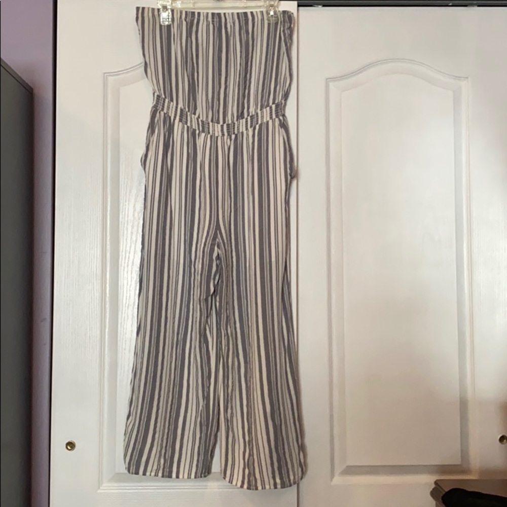 Dynamite blue and white striped jumpsuit